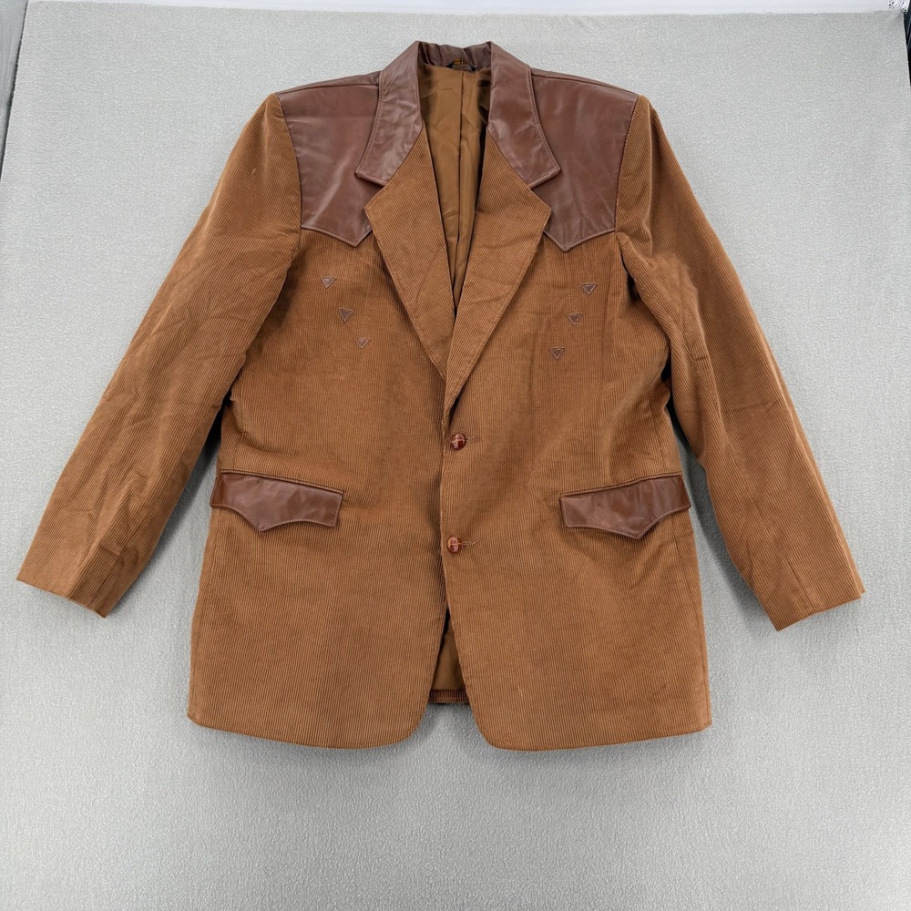 Vintage 70s Pioneer Wear Western Leather Yoke Urban Cowboy Sport Coat Jacket 48L